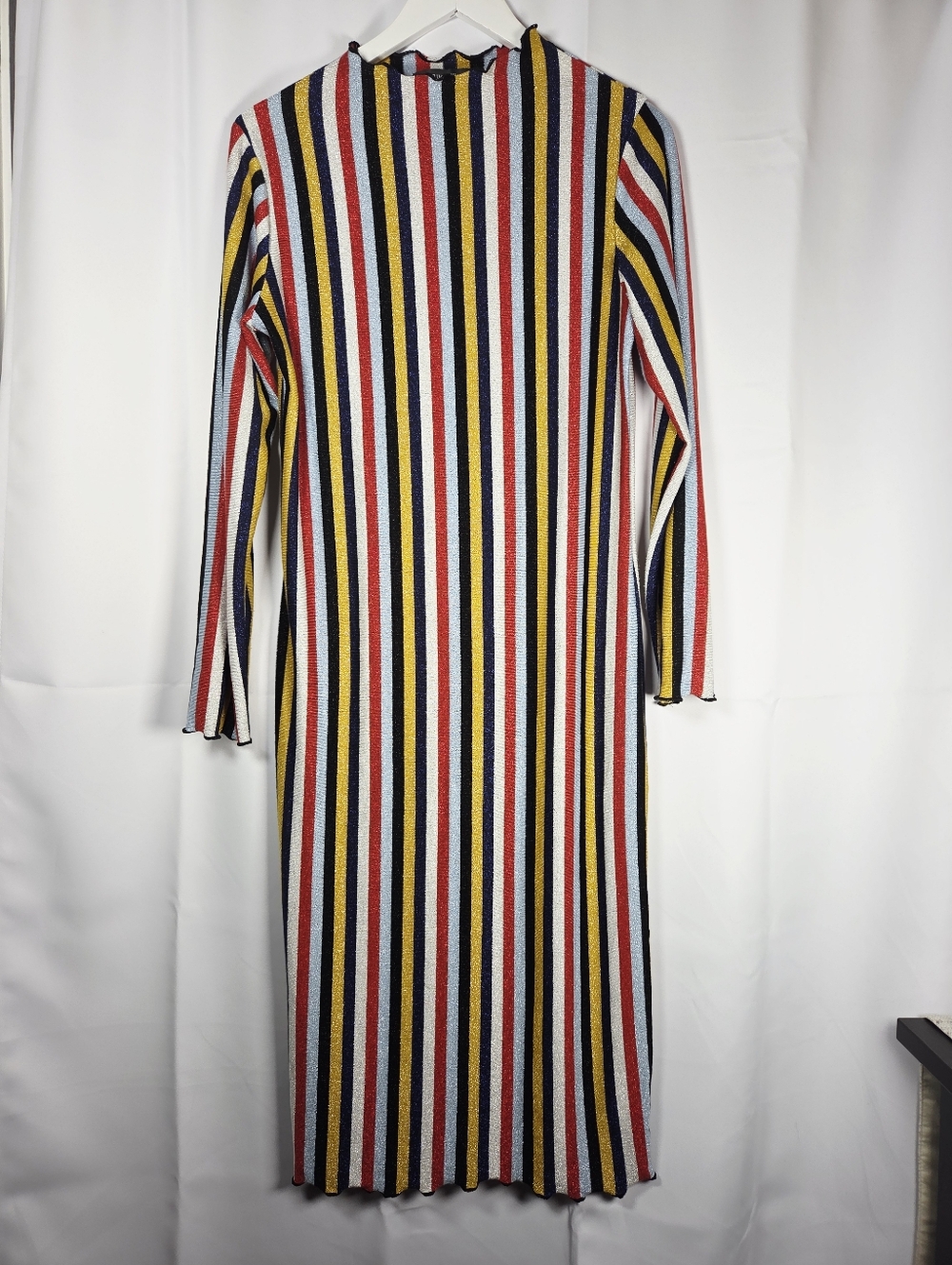 Primark Metallic Sparkle Long Sleeve Midi Striped Dress Women's US 10 UK14